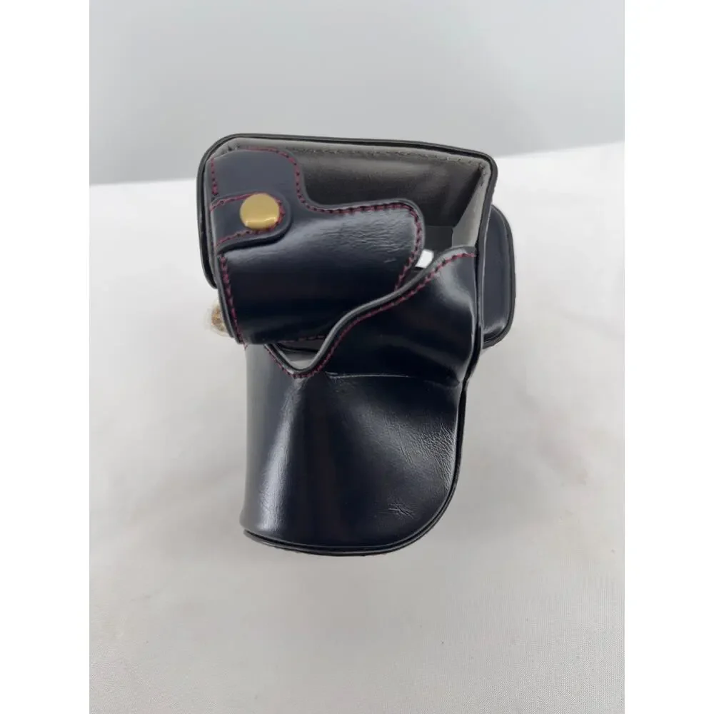 Vintage Camera Case Leather Belt Holster Black Red Stitch Snap Pouch